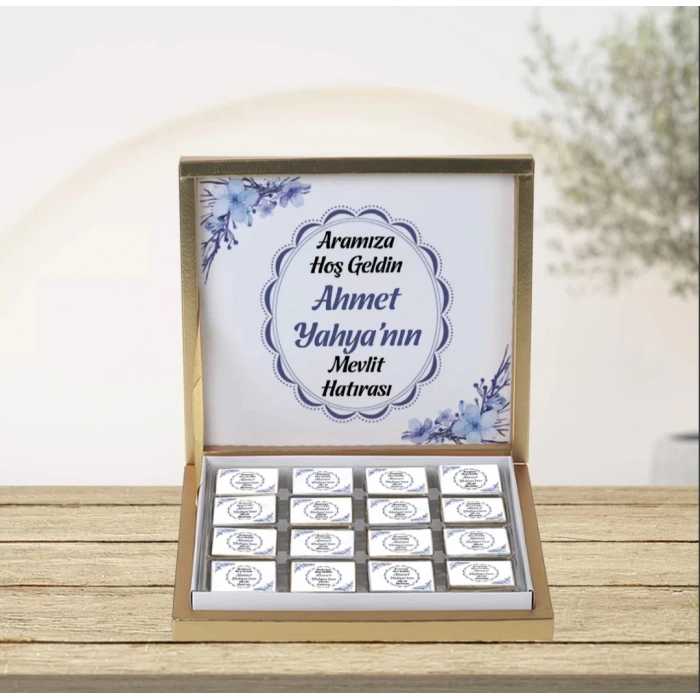 Çiçek Mavi 48li Gold Kutu Çikolata