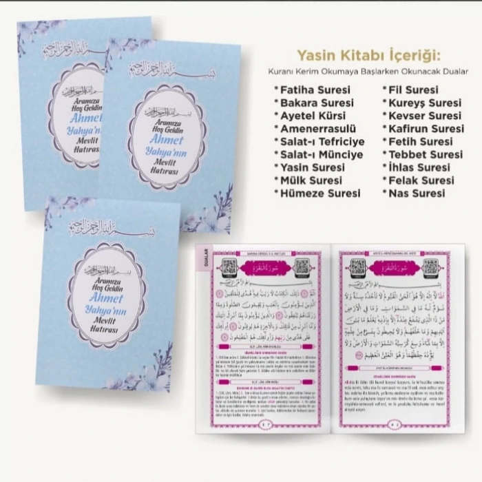 Çiçek Mavi OPP + Yasin + Magnet + Tesbih