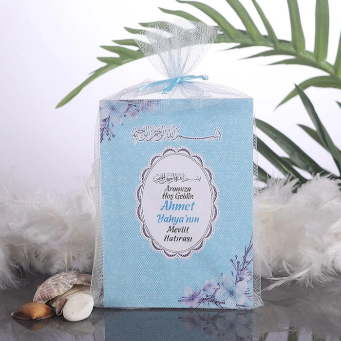 Çiçek Mavi Tül Kese + Yasin