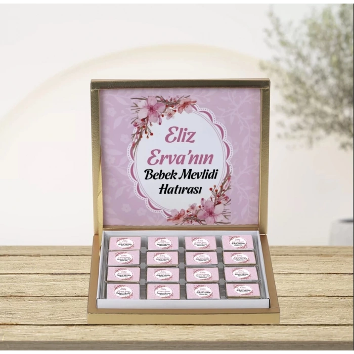 Çiçek Pembe 48li Gold Kutu Çikolata