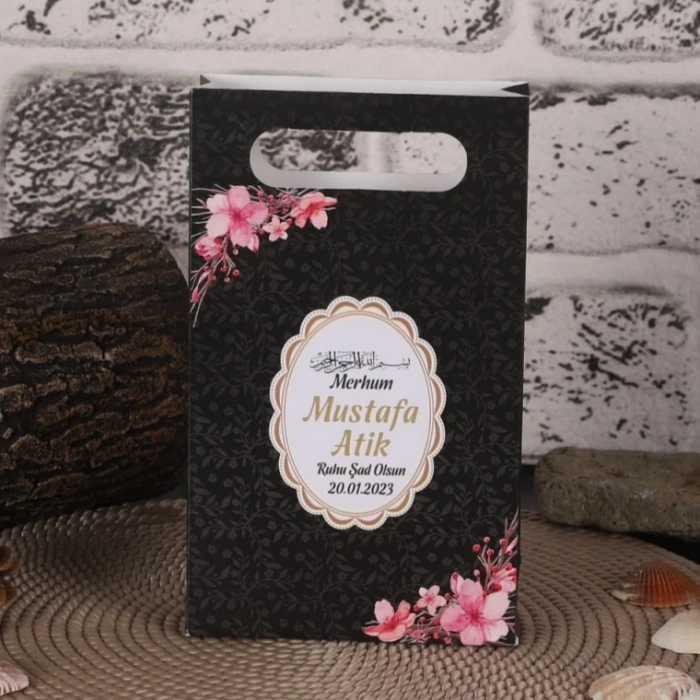 Çiçek Siyah Karton Çanta