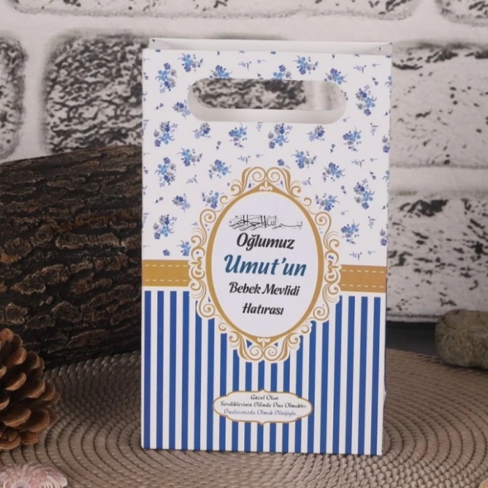 Çizgi Lacivert Karton Çanta