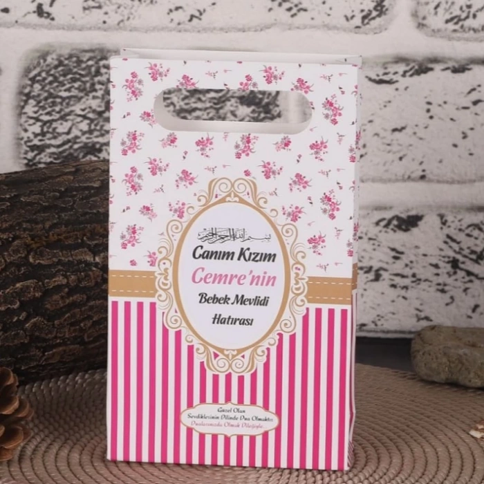 Çizgi Pembe Karton Çanta