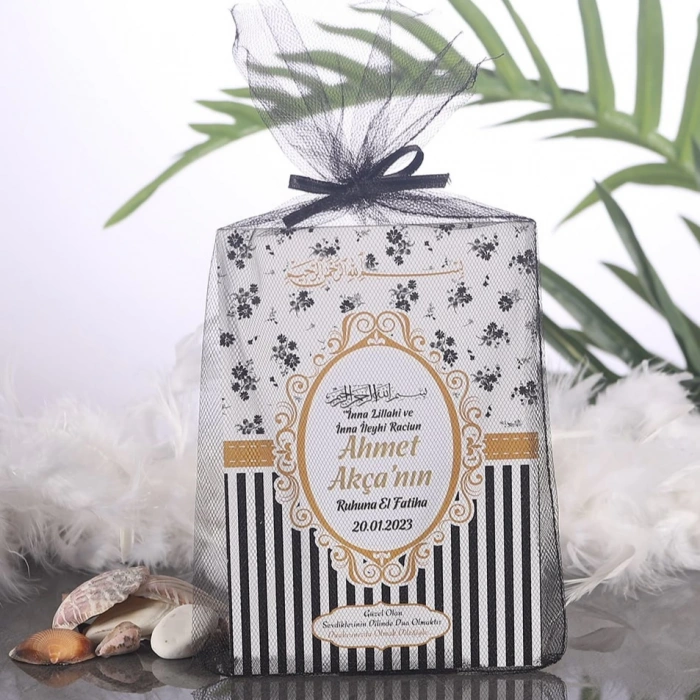 Çizgi Siyah Tül Kese + Yasin