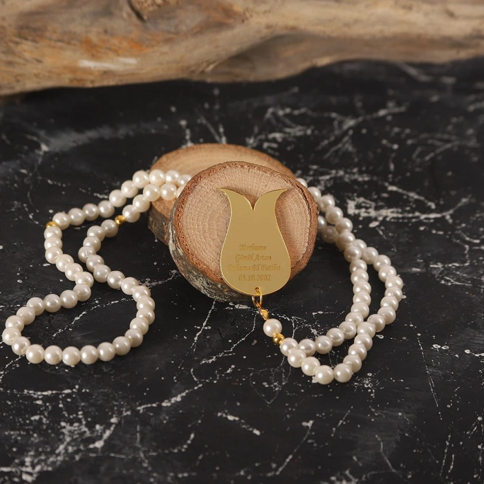 İsme Özel İnci Tesbih Krem