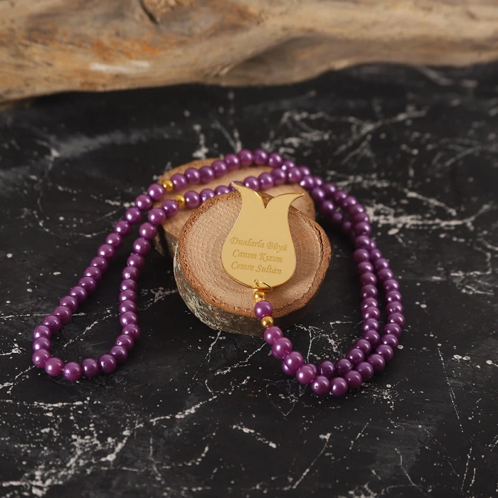 İsme Özel İnci Tesbih Mor