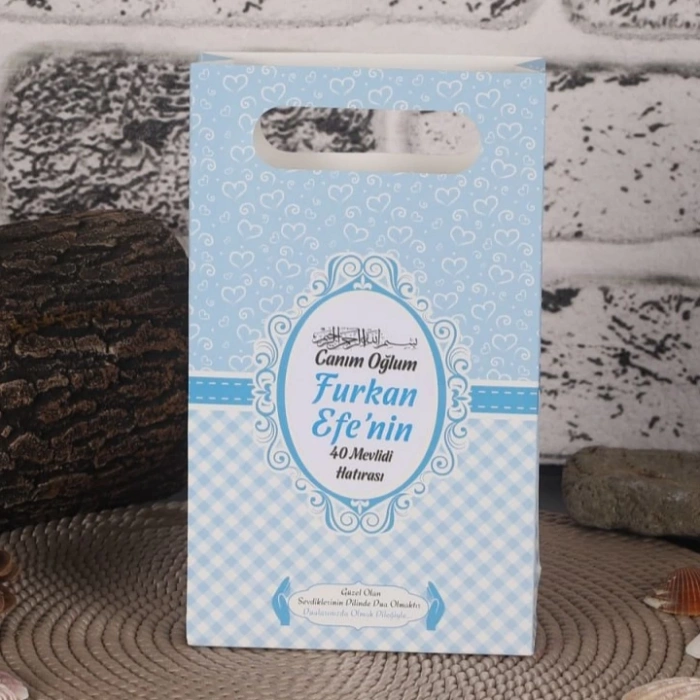 Kalp Mavi Karton Çanta