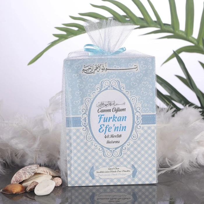 Kalp Mavi Tül Kese + Yasin