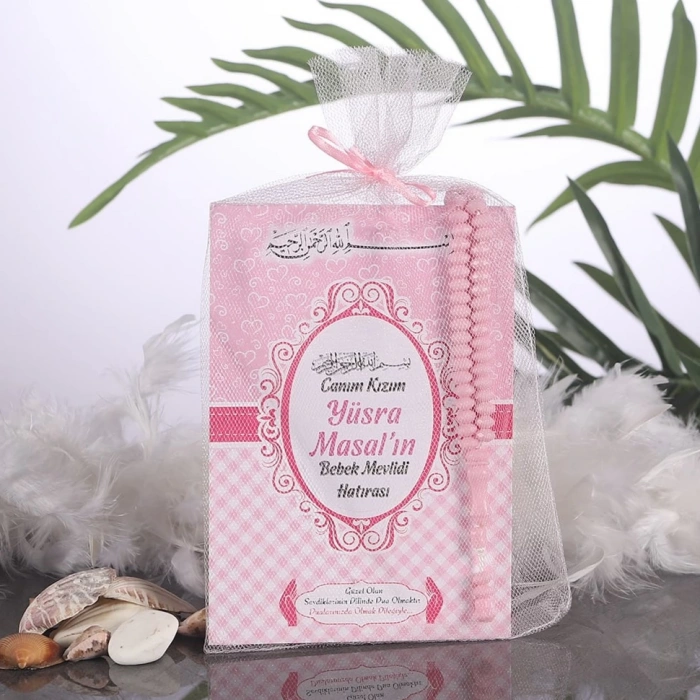 Kalp Pembe Tül Kese + Yasin + Tesbih