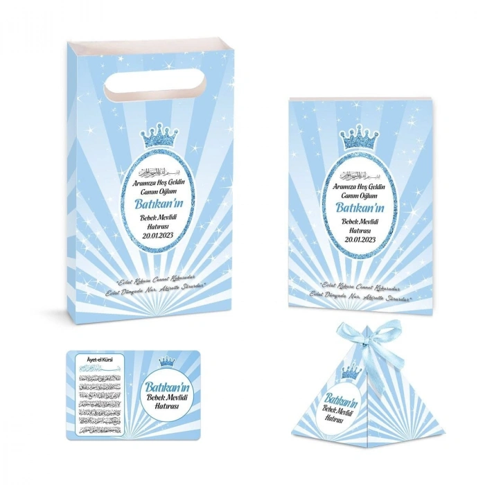 Taç Model Mavi Renkli Yasin Kitabı, Piramit Külah, Ayet-el Kürsi Magnet, Karton Çanta