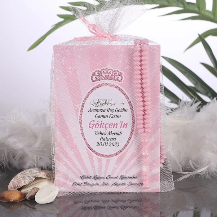 Taç Pembe Tül Kese + Yasin + Tesbih