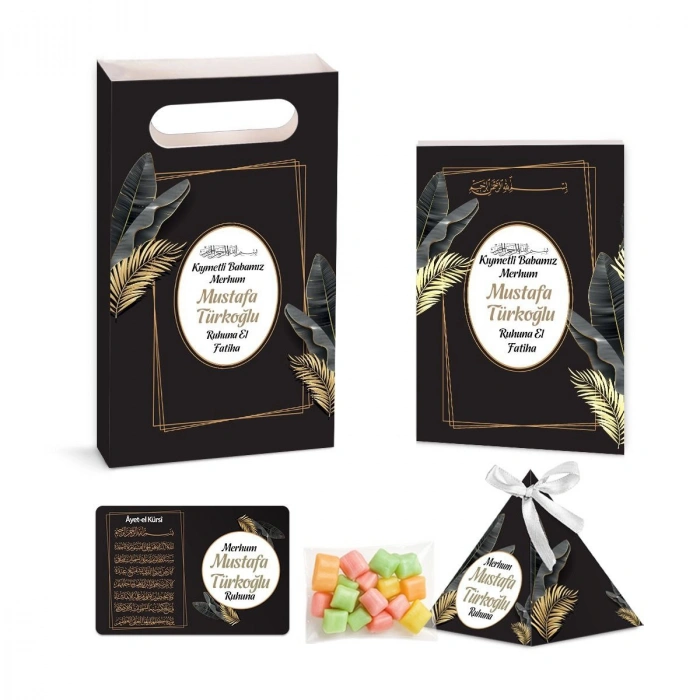 Zerafet Model Siyah Renkli Yasin Kitabı, Piramit Külah, Mevlüt Şekeri, Ayet-el Kürsi Magnet, Karton Çanta