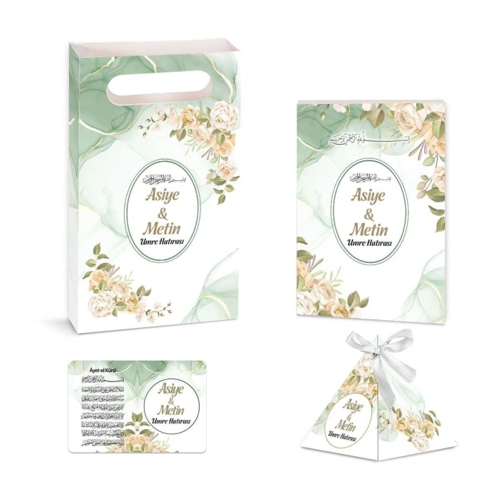 Zerafet Model Yeşil Renkli Yasin Kitabı, Piramit Külah, Ayet-el Kürsi Magnet, Karton Çanta