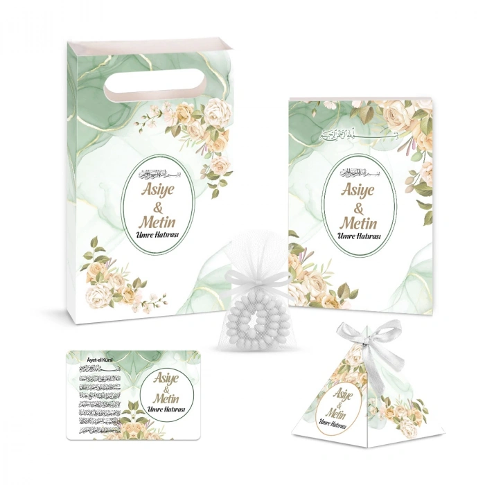 Zerafet Model Yeşil Renkli Yasin Kitabı, Piramit Külah, Ayet-el Kürsi Magnet, Karton Çanta ve Tesbih