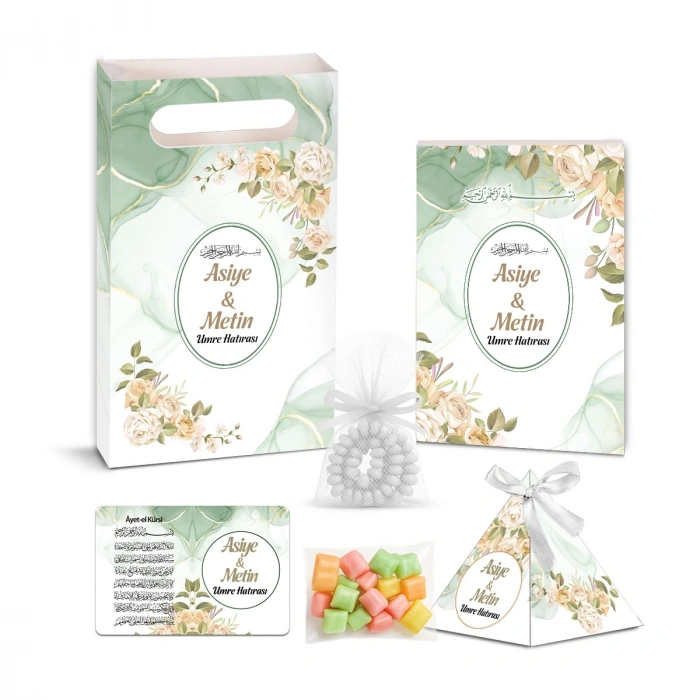 Zerafet Model Yeşil Renkli Yasin Kitabı, Piramit Külah, Mevlüt Şekeri, Ayet-el Kürsi Magnet, Karton Çanta ve Tesbih