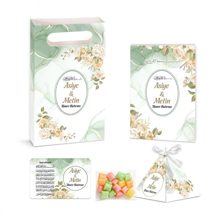 Zerafet Model Yeşil Renkli Yasin Kitabı, Piramit Külah, Mevlüt Şekeri, Ayet-el Kürsi Magnet, Karton Çanta