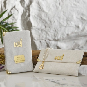 64 Sayfa Krem Çanta ve İnci Tesbihli Kadife Yasin