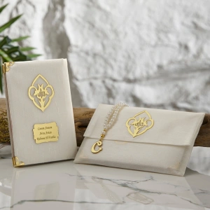 64 Sayfa Krem Çanta ve İnci Tesbihli Şantuk Yasin