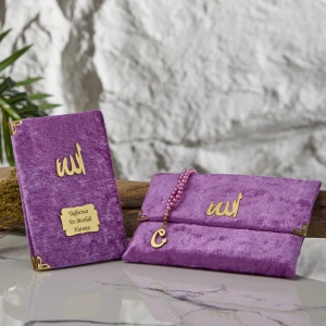 64 Sayfa Lila Çanta ve İnci Tesbihli Kadife Yasin