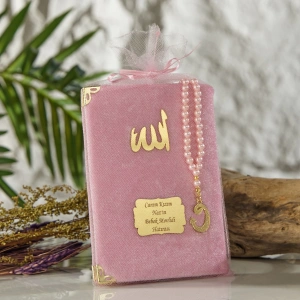 64 Sayfa Pembe Kese ve İnci Tesbihli Kadife Yasin