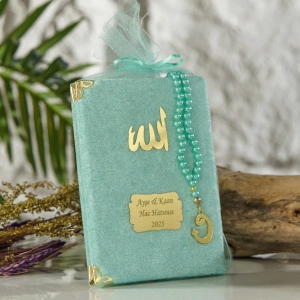 64 Sayfa Su Yeşil Kese ve İnci Tesbihli Kadife Yasin