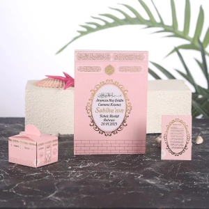 64 Sayfa Yaldız Kabe Pembe Yasin + Lokumluk + Magnet