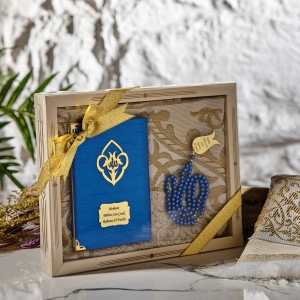 64 Sayfa Saks Mavisi Şantuk Yasin + İnci Tesbih + Kutulu Seccade