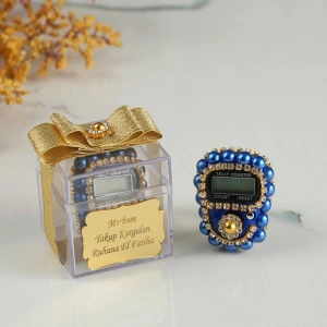 Mika Kutuda İsme Özel Süslemeli Saks Mavisi Renkli Zikirmatik