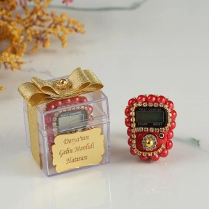 Mika Kutuda İsme Özel Süslemeli Bordo Renkli Zikirmatik