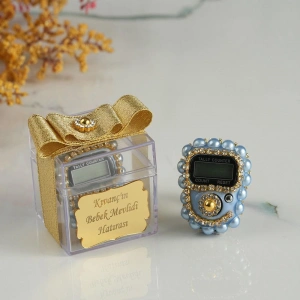 Mika Kutuda İsme Özel Süslemeli Mavi Renkli Zikirmatik