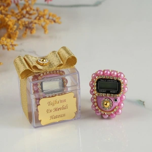 Mika Kutuda İsme Özel Süslemeli Pembe Renkli Zikirmatik