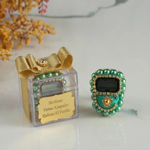 Mika Kutuda İsme Özel Süslemeli Zümrüt Renkli Zikirmatik