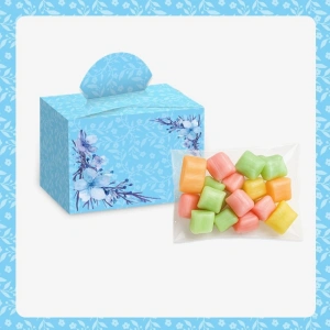 Çiçek Model Mavi Renkli Lokum Kutusu ve Mevlüt Şekeri