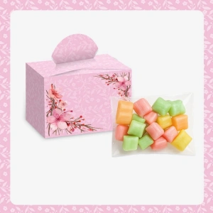 Çiçek Model Pembe Renkli Lokum Kutusu ve Mevlüt Şekeri