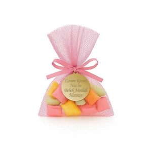 İsme Özel Pembe Renkli Tül Kese İçerisinde Mevlüt Şekeri