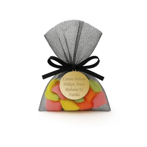 İsme Özel Siyah Renkli Tül Kese İçerisinde Mevlüt Şekeri