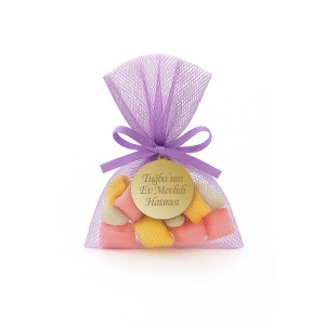 İsme Özel Lila Renkli Tül Kese İçerisinde Mevlüt Şekeri