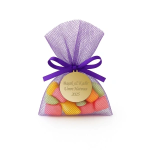 İsme Özel Mor Renkli Tül Kese İçerisinde Mevlüt Şekeri