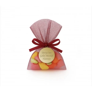 İsme Özel Bordo Renkli Tül Kese İçerisinde Mevlüt Şekeri