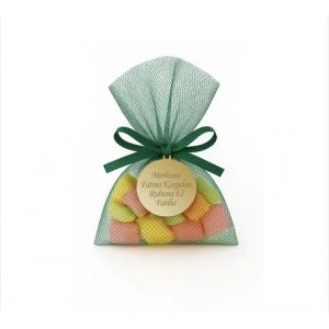 İsme Özel Zümrüt Renkli Tül Kese İçerisinde Mevlüt Şekeri