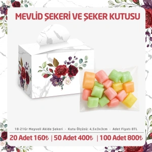 Altıgen Model Kırmızı Renkli Lokum Kutusu ve Mevlüt Şekeri
