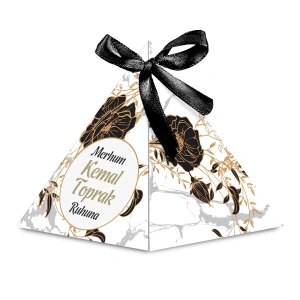 Altıgen Model Siyah Renkli Mevlüt Şekeri İçin İsme Özel Piramit Külah