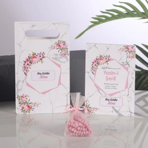 Altıgen Pembe Yasin+ Çanta+ Kese Tesbih
