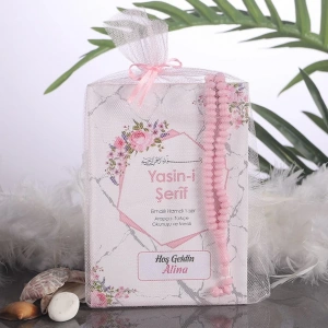 Altıgen Pembe Yasin + Tesbih + Tül Kese