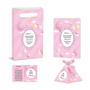 Balon Model Pembe Renkli Yasin Kitabı, Piramit Külah, Ayet-el Kürsi Magnet, Karton Çanta