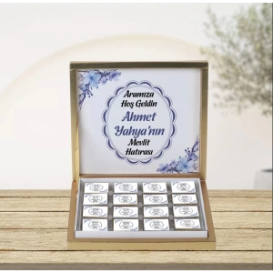 Çiçek Mavi 48li Gold Kutu Çikolata