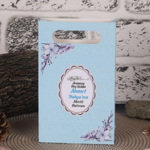 Çiçek Mavi Karton Çanta