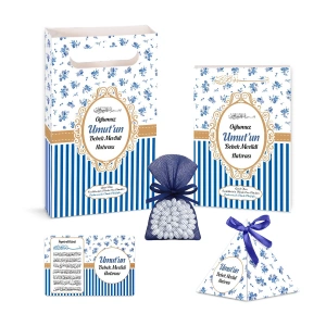 Çizgi Model Lacivert Renkli Yasin Kitabı, Piramit Külah, Ayet-el Kürsi Magnet, Karton Çanta ve Tesbih