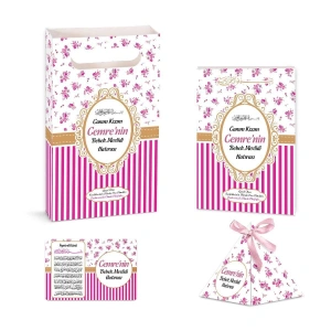 Çizgi Model Pembe Renkli Yasin Kitabı, Piramit Külah, Ayet-el Kürsi Magnet, Karton Çanta