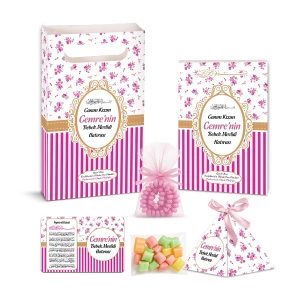 Çizgi Model Pembe Renkli Yasin Kitabı, Piramit Külah, Mevlüt Şekeri, Ayet-el Kürsi Magnet, Karton Çanta ve Tesbih